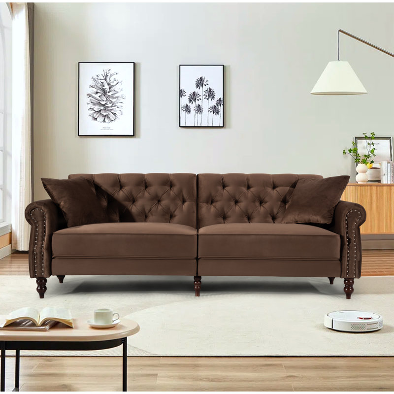 Hanika 87.8'' Velvet Sofa, Brown