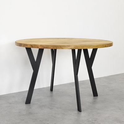Abi Oak Round Wood Top Dining Table with Steel Base