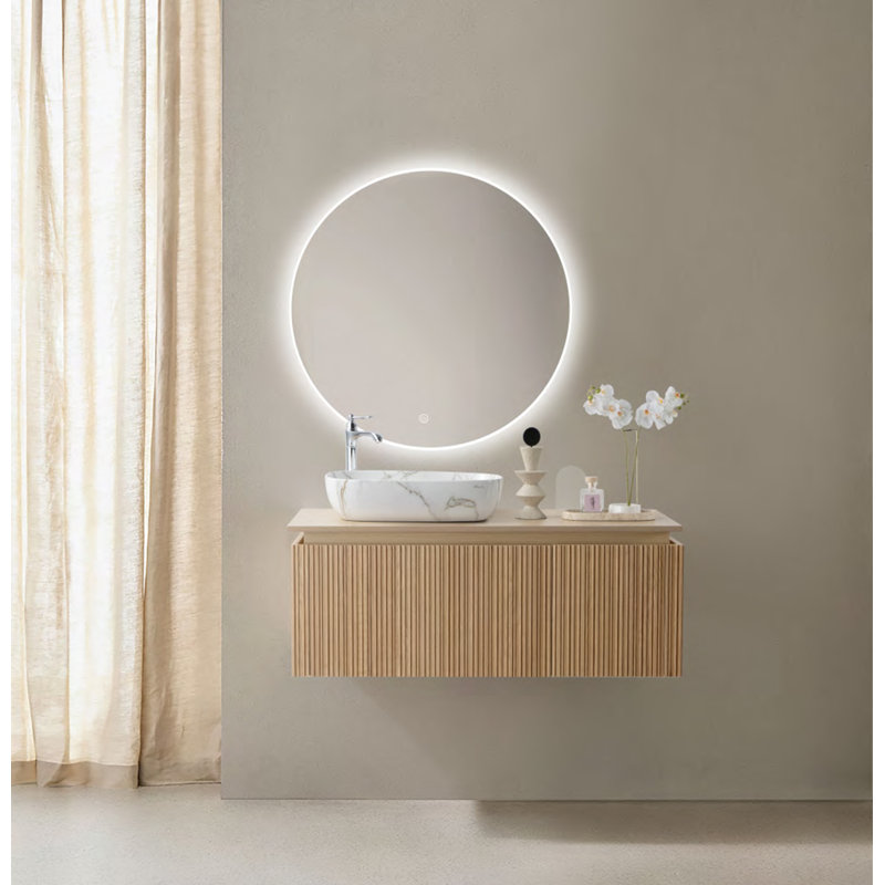 Meuble-lavabo flottant 47 po avec lavabo vasque et miroir rond à DEL de 47 po