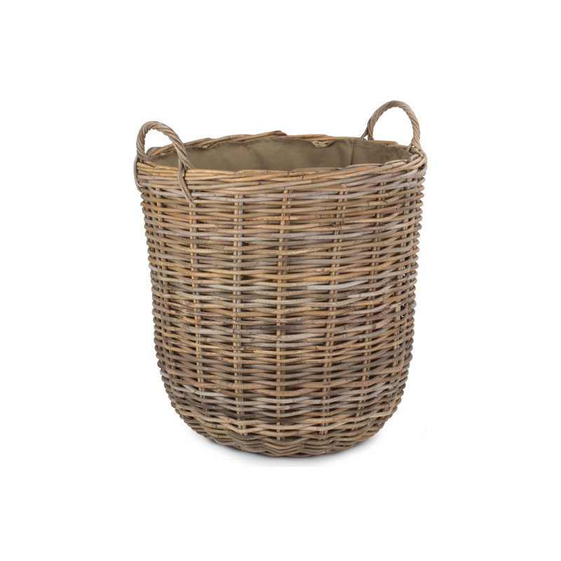 Wicker Rattan Lined Log Basket, 69cm H x 60cm W x 60cm D