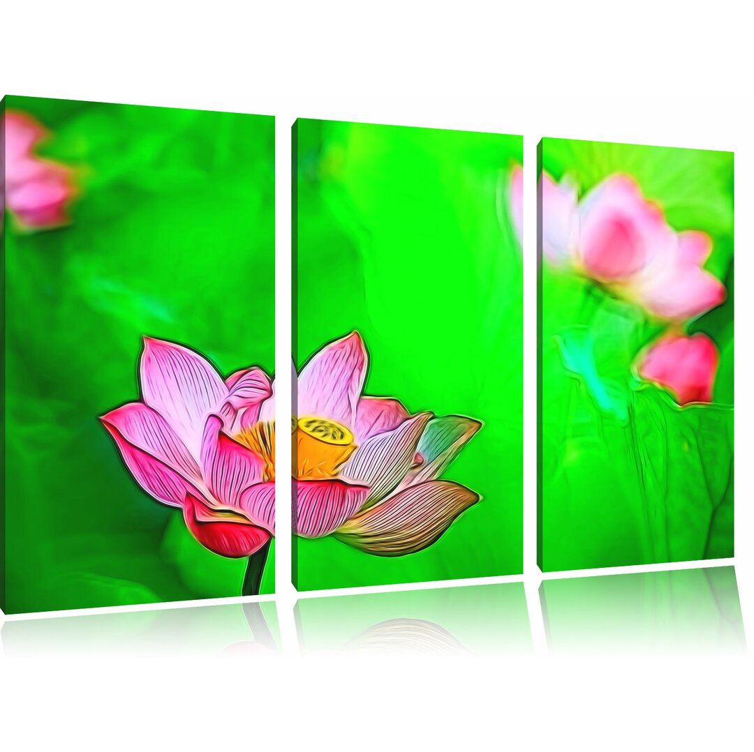 3-tlg. Leinwandbilder-Set „Lotus New Art“, Grafikdruck