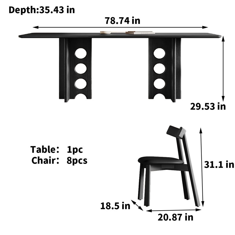 Modern Simple Rectangular Solid Wood Dining Table 8 - Person Double Pedestal Dining Set