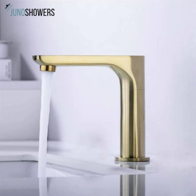 Juno Commercial Brushed Gold Automatic Touchless Bathroom Faucet, Deck Mounted