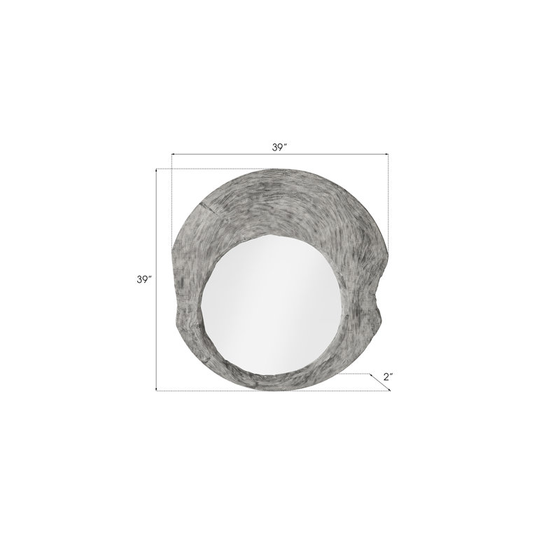 Gray Round Wood Transitional Wall Mirror