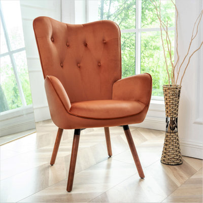 Fauteuil à oreilles de style Mid-Century moderne, fauteuil capitonné en tissu de polyester avec pieds évasés en bois massif pour le bureau de la chambre à coucher et du salon