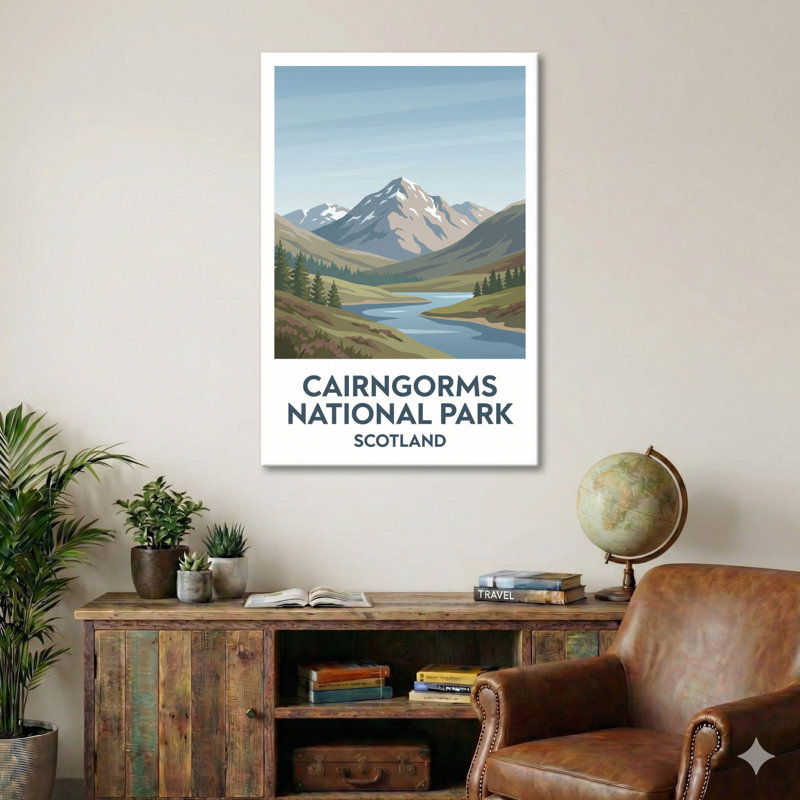 Cairngorms National Park, Scotland - Romantic Highlands Travel Poster: Mountains, Rivers And Heather. Giclee Print On Wrapped Canvas. Wall Art, Home Decor - Regions & Scenic Areas, Scotland - Wrapped Canvas Print