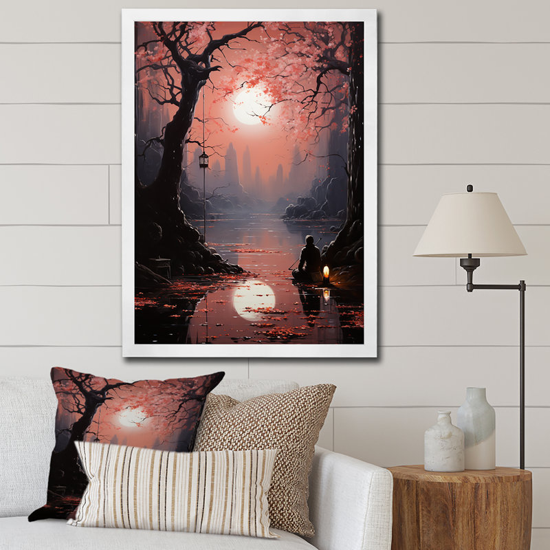 Divine Sanctuary In Meditation Pose III - art mural méditation, Cadre simple blanc, H 32 po x l 24 po x P 1 po