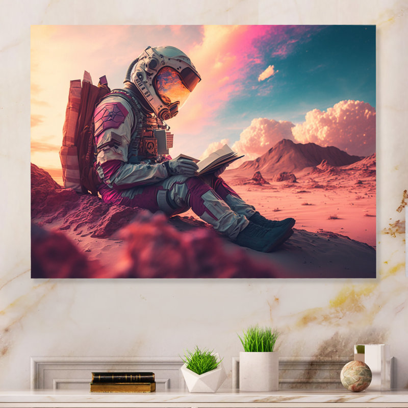 Astronaut's Cosmic Reading II - Space Metal Wall Decor, 24" H x 32" W x 1"D