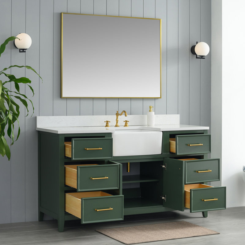 Aisa 60" Single Bathroom Vanity, Evergreen/Brushed Gold