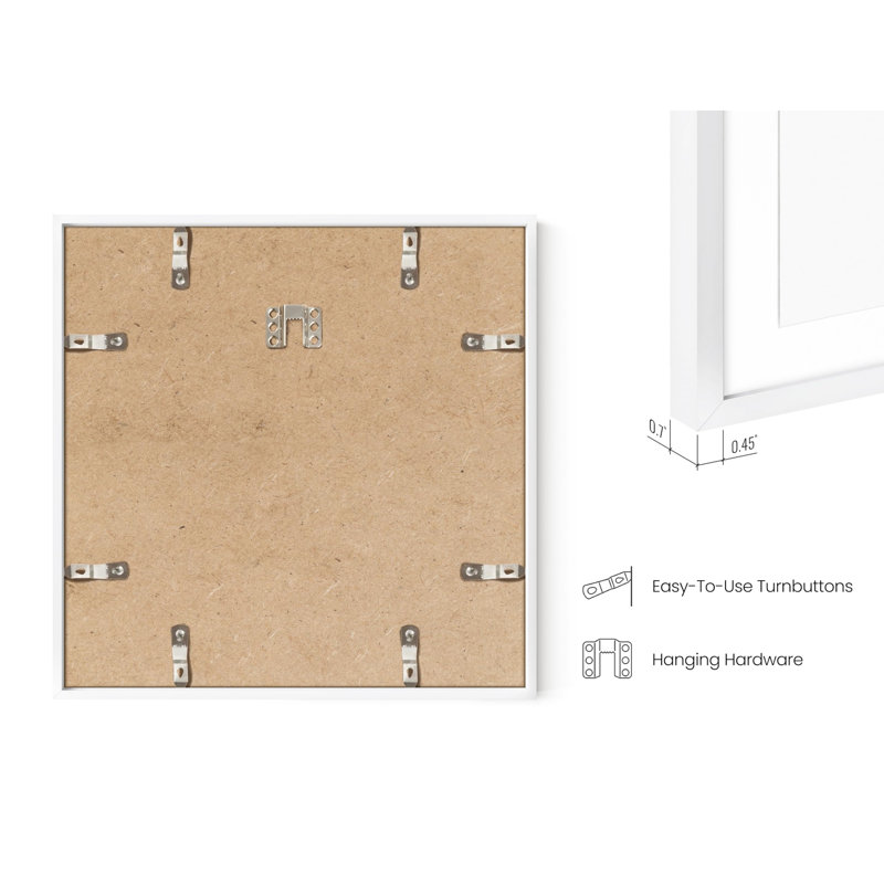 Ensemble de cadres photo carrés en métal mat (ensemble de 1), Blanc, L 12 po x H 12 po