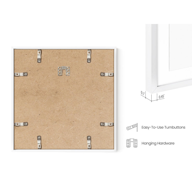 Solid Wood Picture Frame - Set of 9 with Mat, 12" W x 12" H, Solid Wood, White