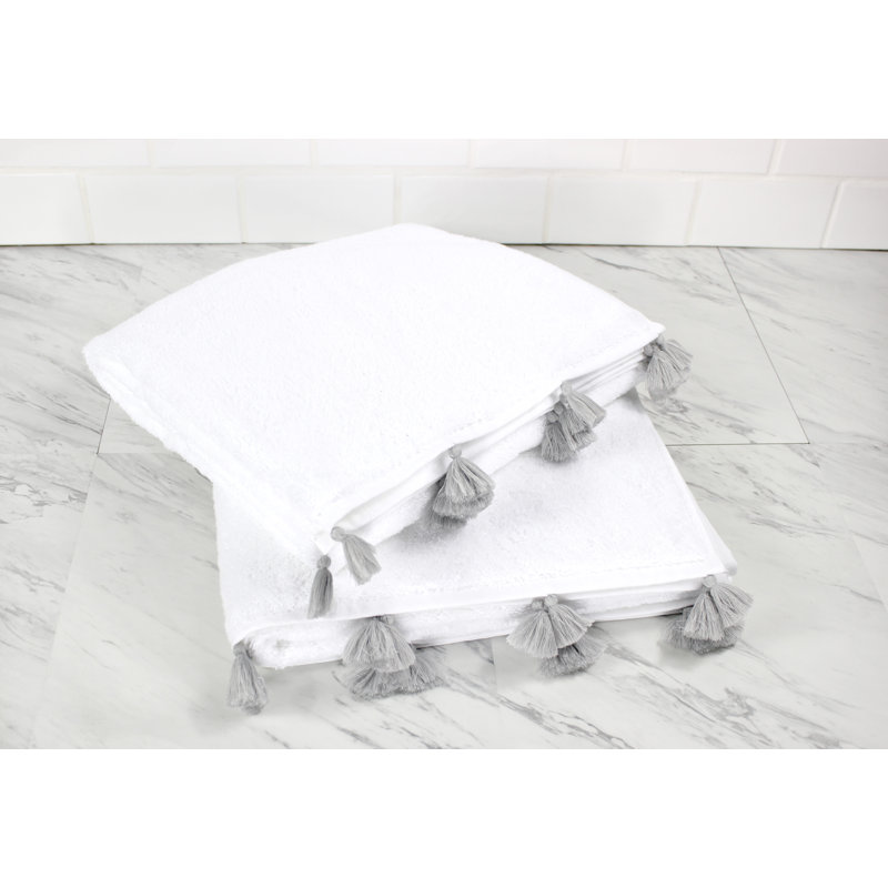 Fung Turkish Cotton Plush Bath Towel, White/Pebble Gray