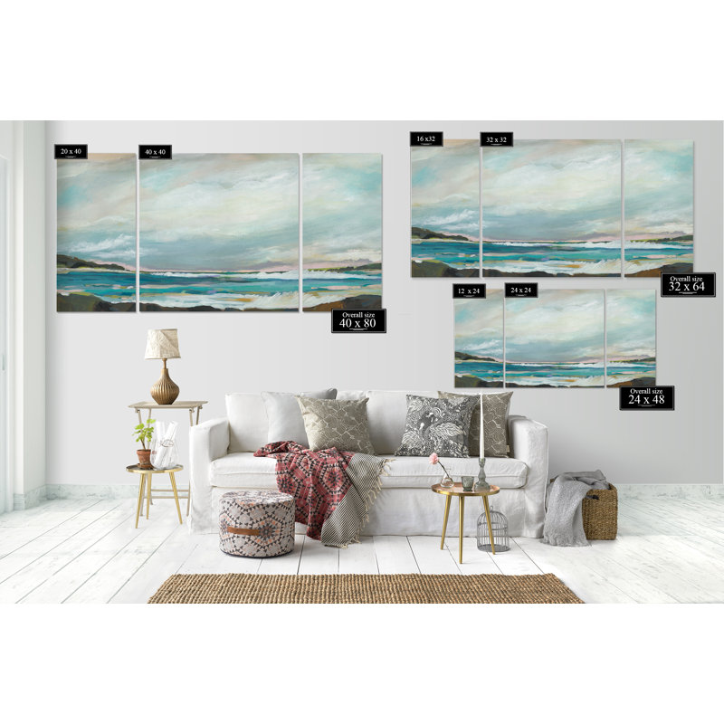 Vue sur la mer III - impression sur toile 3 pièces, H 24 po x l 48 po x P 1,5 po