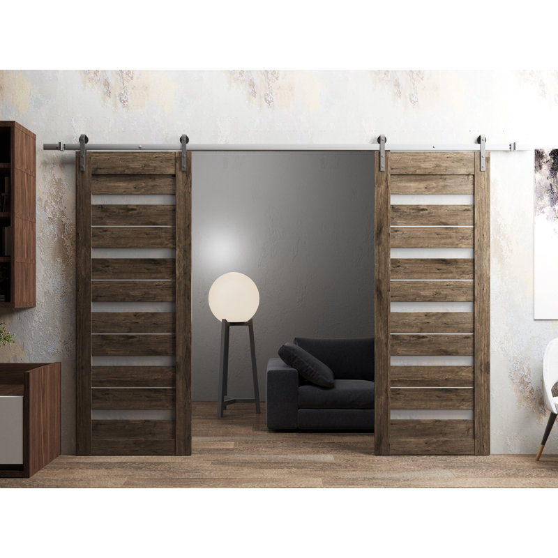 Portes de grange en bois givré Quardo, Noyer, 84 po x 80 po