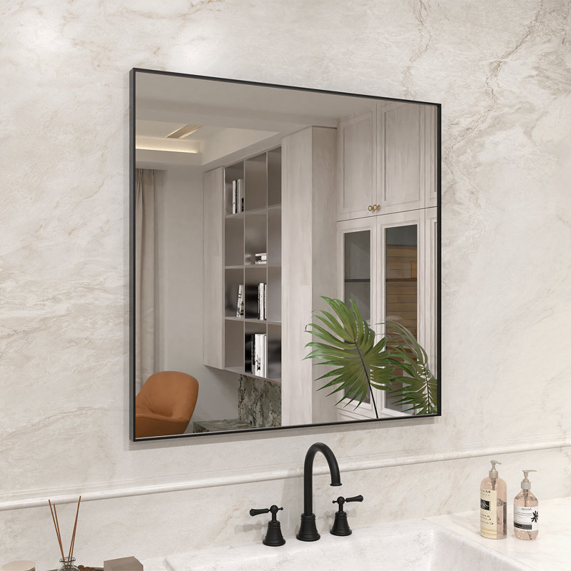 Miroir de salle de bain mural noir mat l 30 po x H 30 po Vela, Noir mat, 30 po x 30 po