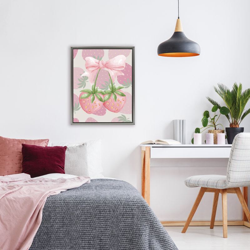 Cadre flottant Strawberry Shortcake Ribbon, design par Jesse Keith, H 31 po x l 25 po, Cadre flottant gris lustré