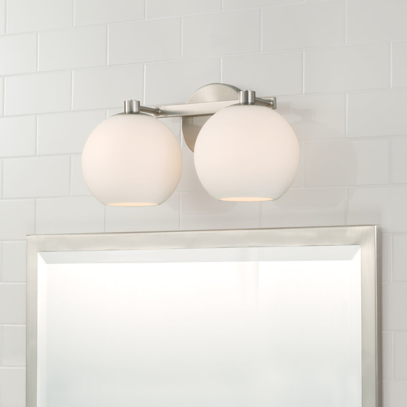 Brushed Nickel 2-Light Vanity with Soft White Glass Shades
