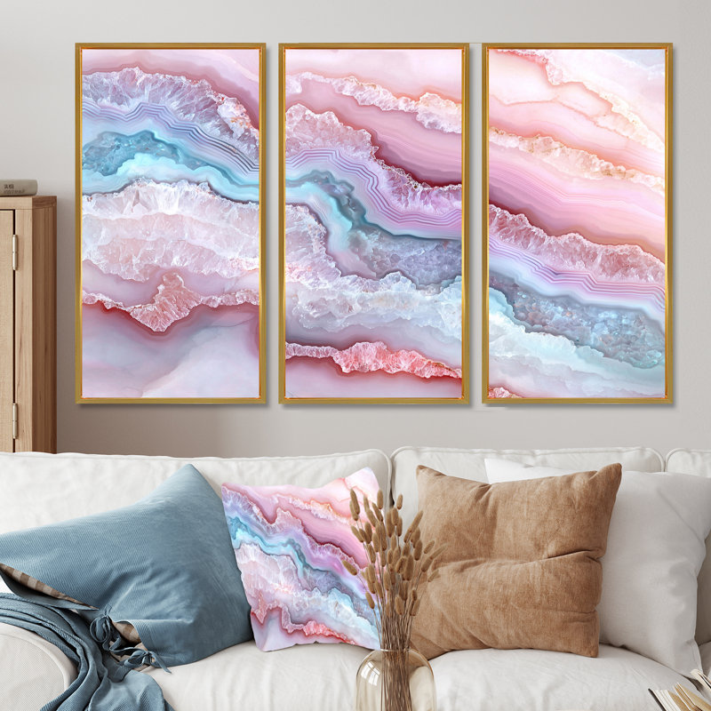 «Agate Dream River I», ensemble de reproductions d'art sur pierre, Reproduction avec cadre flottant, H 28 po x l 36 po, Doré