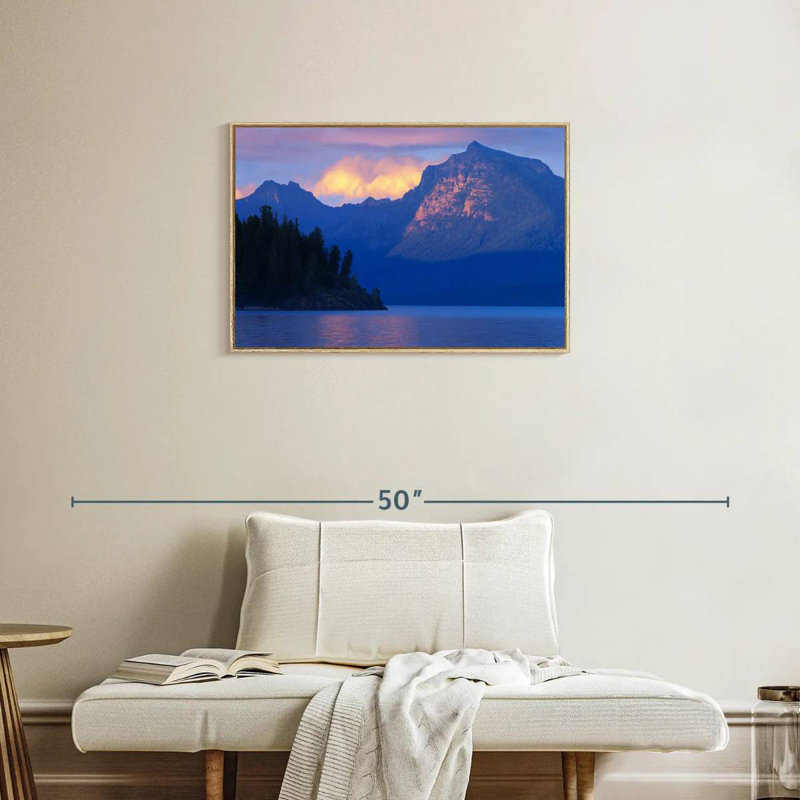 Scène de montagne du lac Mcdonald, Cadre flottant en bois naturel, 31 po x 21 po