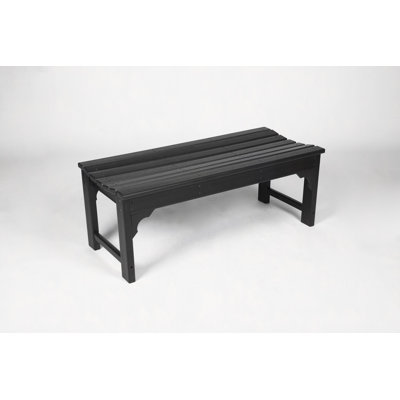 Backless HDPE Adirondack Bench With Wood Texture, Poly Lumber Seat For Patio, Backyard, Balcony, All Weather Resistant With UV Protection