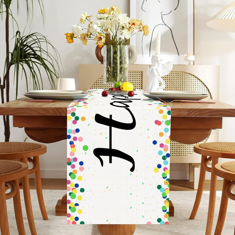 Happy Birthday Table Runner Birthday Party Table Decorations White Birthday Table Decor Summer Table Runners For Home Party Decor (13 X 72 Inch, White)