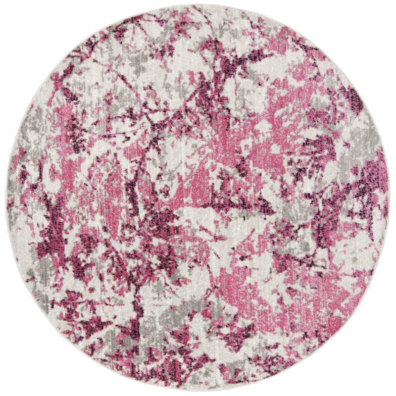 Tapis abstrait rose / ivoire Strasser, Rond 6 pi 7 po