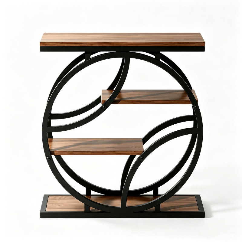 Table d'appoint industrielle à 4 niveaux, table de bout étroite avec structure en métal, table de chevet brune et support à plante pour petits espaces
