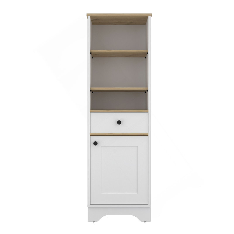 Armoire à linge brûlé, plusieurs tablettes, finition chêne clair / blanc, Chêne clair