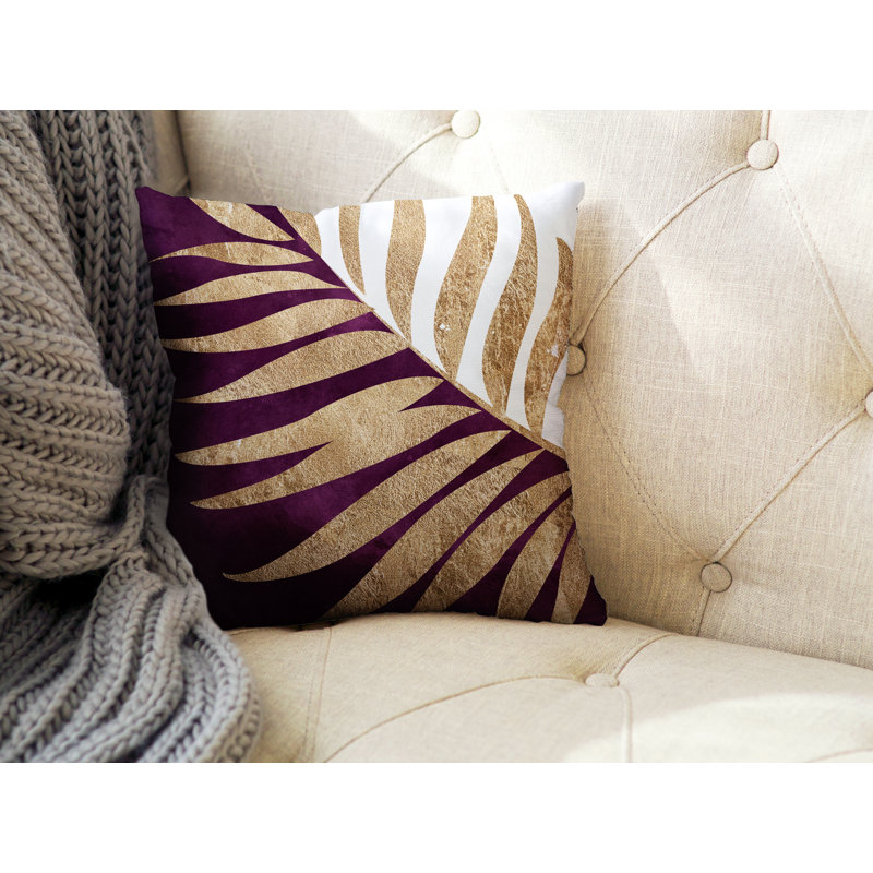 Floral Outdoor Reversible Throw Pillow, 15W" x 15H", Purple/Gold/White