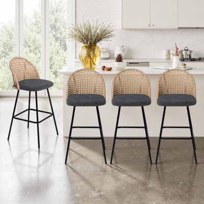 Upholstered Rattan Back Counter & Bar Stool