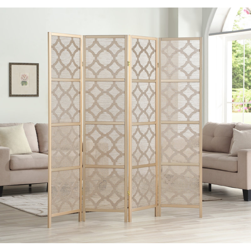Nayelin 69.28'' W x 70.31'' H 4 - Panel Folding Room Divider, Gold