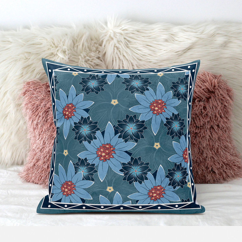 Housse de coussin en polyester pour l'intérieur et l'extérieur, 20 po x 20 po, Bleu/rouge