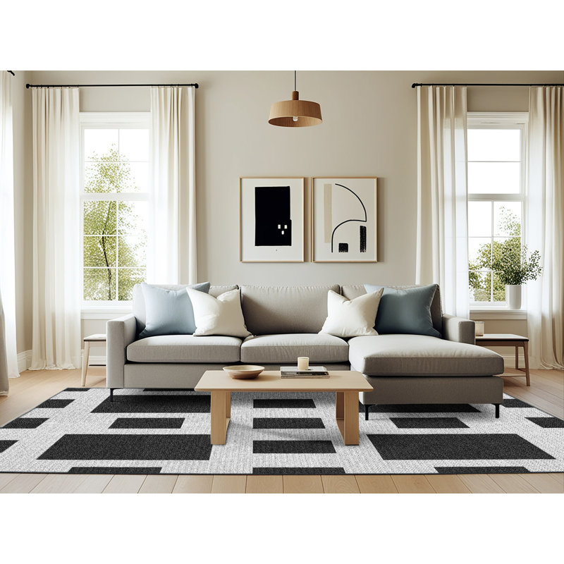 Tapis décoratif géométrique noir Ruark, Rectangle 6 pi x 9 pi