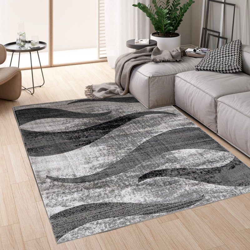 Abstract Area Rug, Rectangle 200 x 290 cm, Black