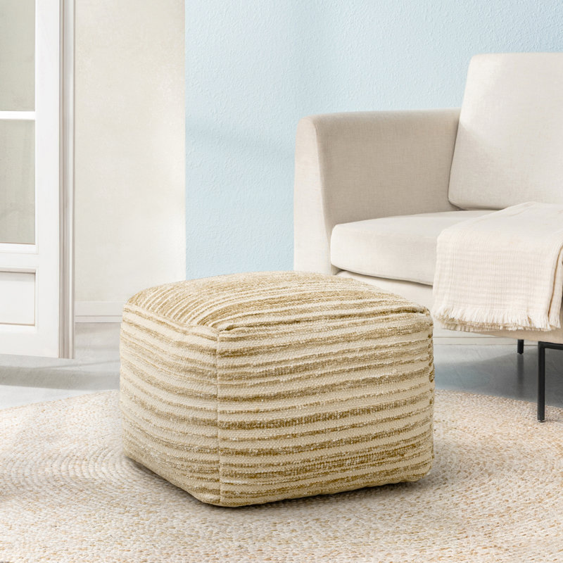 Maryann 16" Beige Upholstered Pouf Ottoman, Light Brown