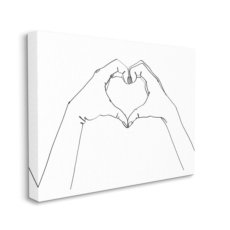 Pose en forme de cœur minimaliste noir et blanc, Toile tendue, H 24 po x l 30 po x P 1,5 po