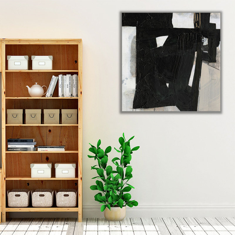 Ébène déconstruit noir et blanc - reproduction d'art sur toile, H 24 po x l 24 po