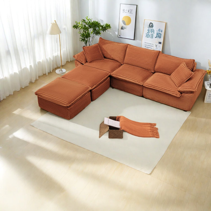 Canapé modulaire en velours côtelé de 113 po Compression Sectionals
