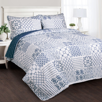Monique Standard Cotton Reversible Coastal 3 Piece Quilt Set