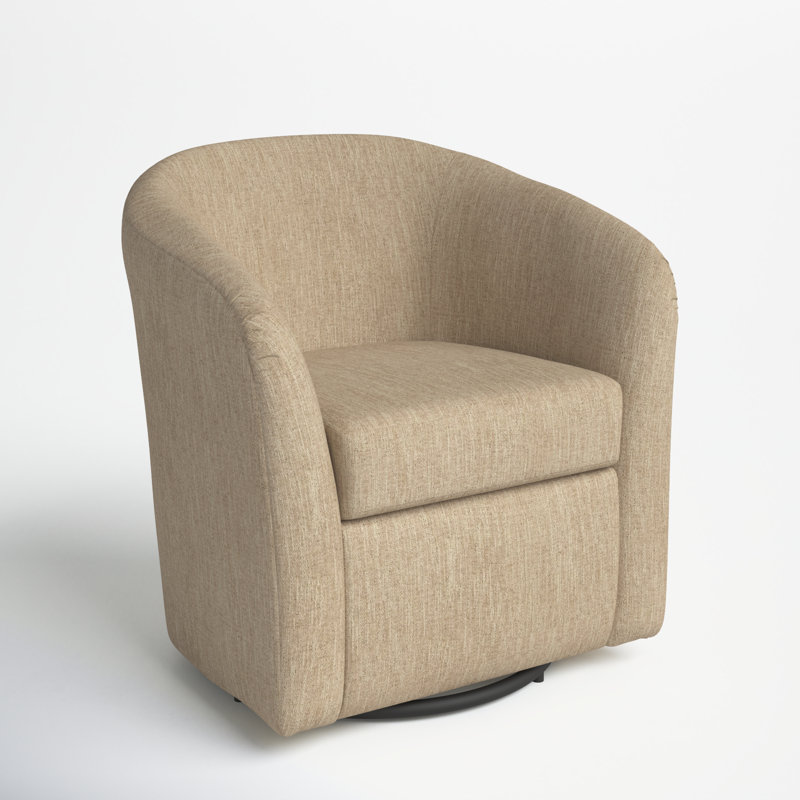 Upholstered Swivel Barrel Chair, Hapden Oatmeal Polyester Blend