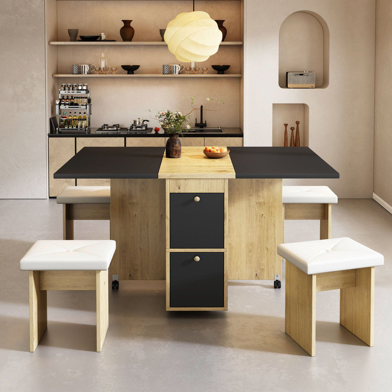 4 - Person Dining Set, Black/Natural