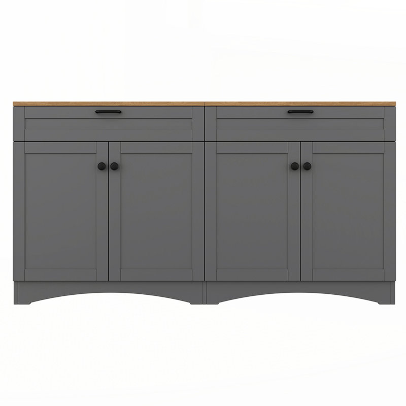 Versatile Wood Grain Sideboard with Adjustable Shelves, Grey