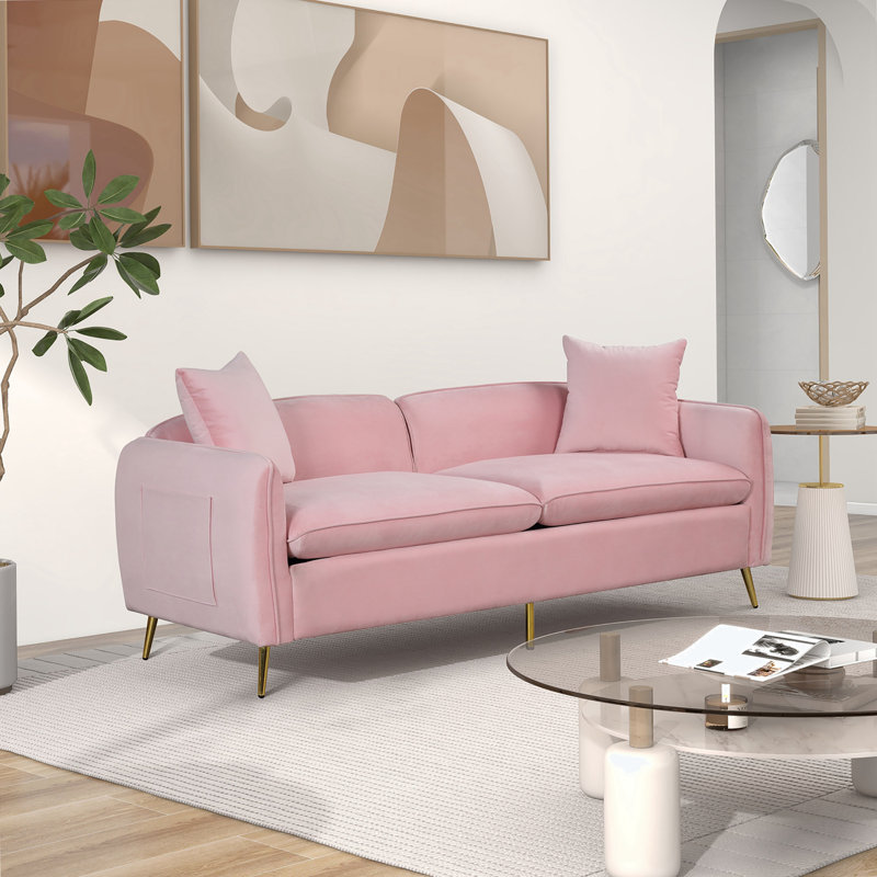 Causeuse rembourrée 58,45 po Shardul, Velours rose