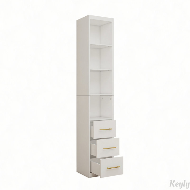 Grande armoire de rangement étroite avec tiroirs et tablettes, White