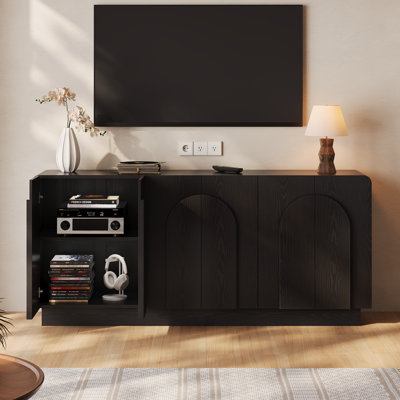 Buffet courbé de 71 po avec tablette réglable et 6 portes, armoire de rangement avec poignées de porte en forme d'éventail pour la salle à manger, la cuisine, le salon