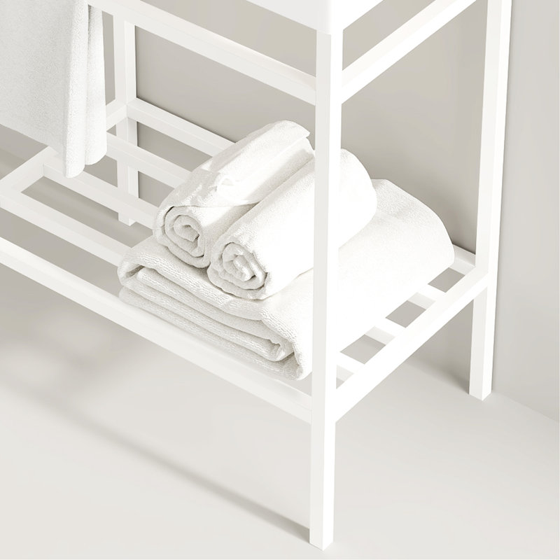 Tablettes de salle de bain autoportantes blanches 24 po sans lavabo - structure en fer avec rangement et porte-serviettes, conception pratique attrayante pour tablettes de 24 po avec accessoires de support
