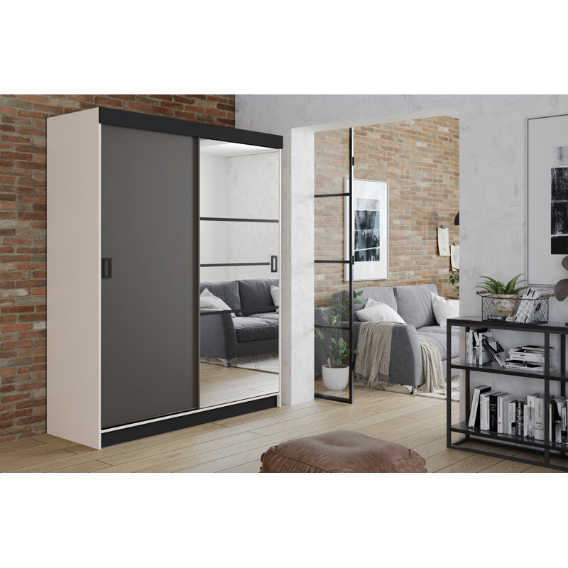 Bouzov 2 Door Solid + Manufactured Wood Wardrobe, White/Grey