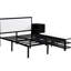 Lit plateforme élégant en métal avec revêtement doux et rangement dissimulé, espace de repos rembourré noir moderne-998108389-998108388