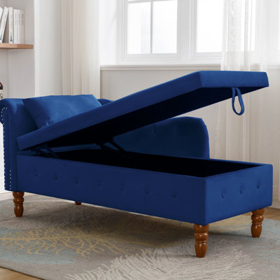 Méridienne de salon confortable avec cadre en velours bleu marine et soutien moderne