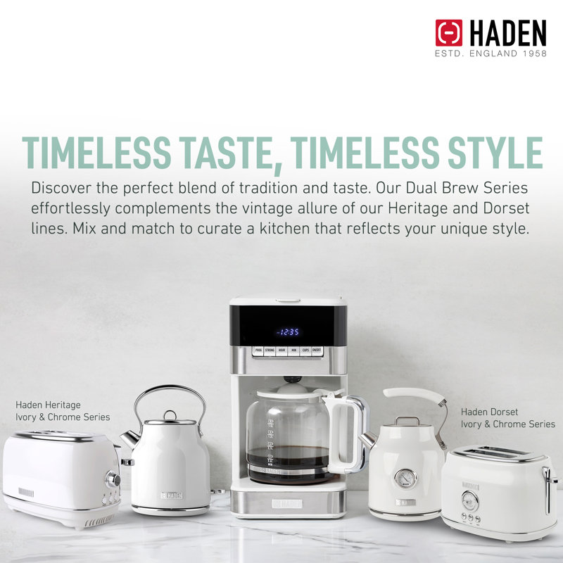 Haden Quintessential 12 Cup Programmable Digital Coffee Maker, Ivory/Chrome